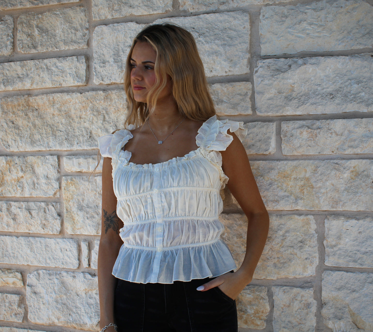 Rock&Roll Ruched Crop Top Natural