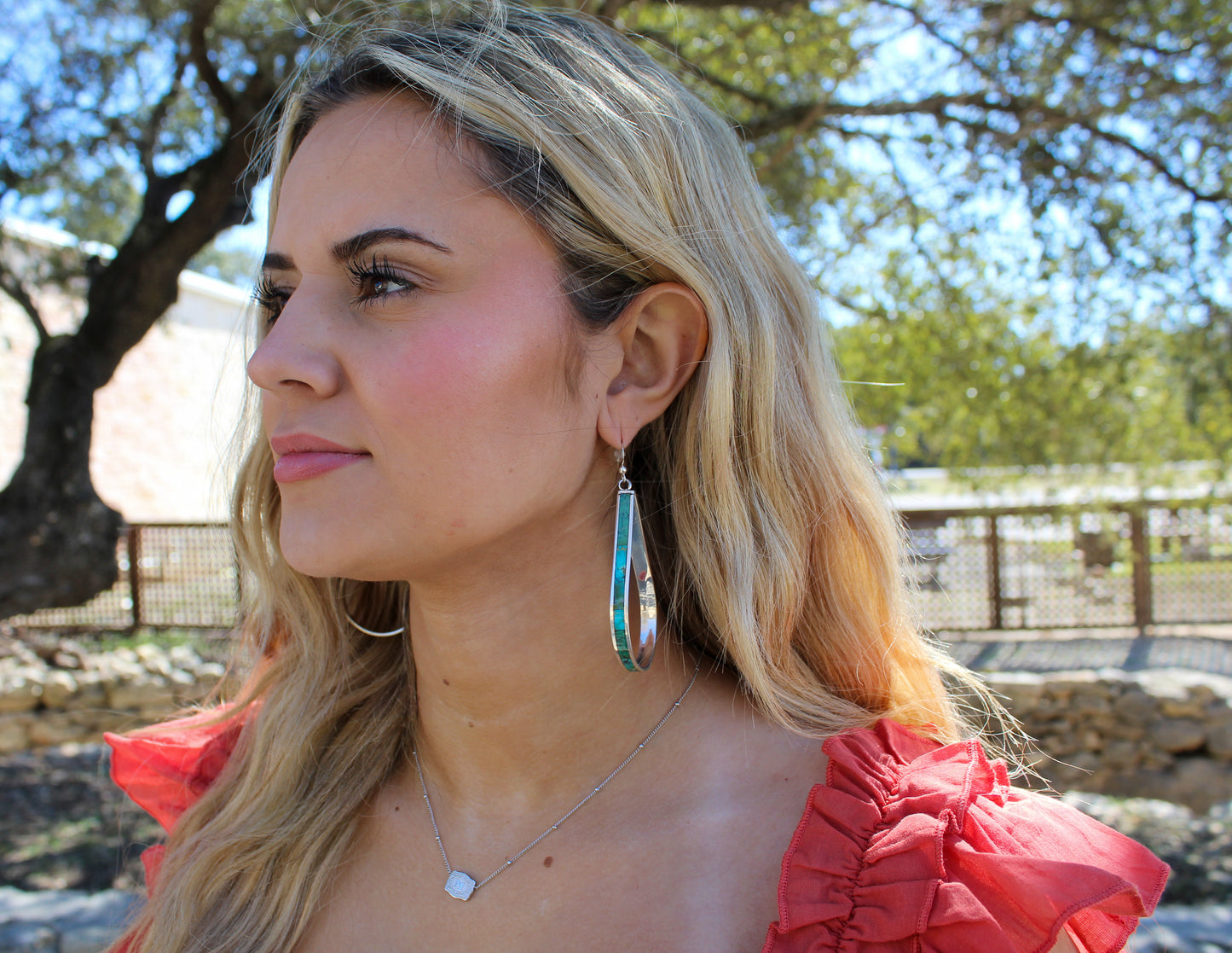 Turquoise Inlay Sterling Silver Hoop Earrings