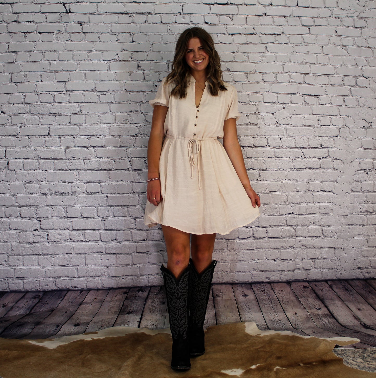 Puff Sleeve Drawstring Dress