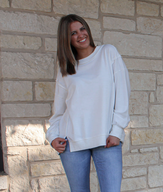 White Exposed Seam Sweatshirt