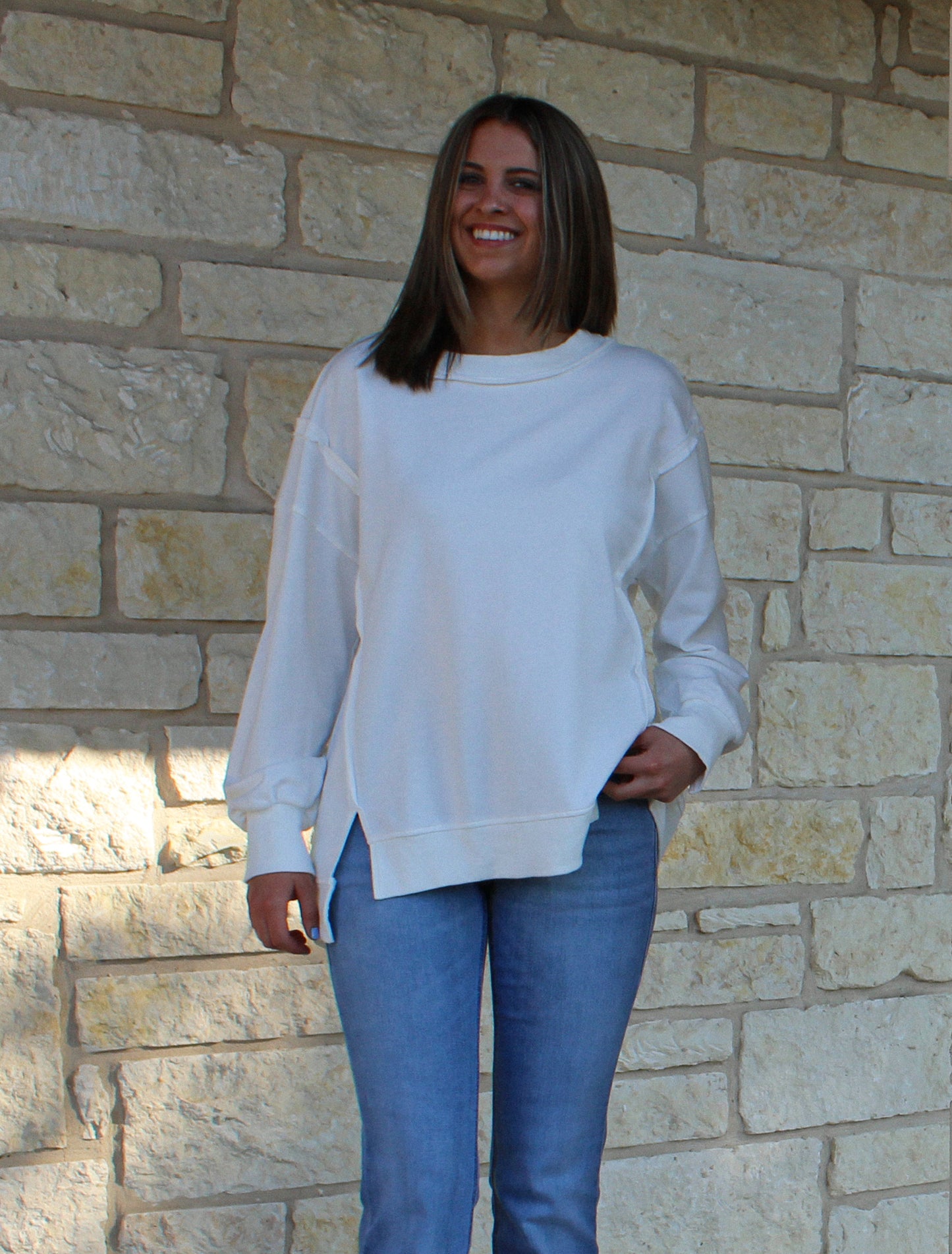 White Exposed Seam Sweatshirt