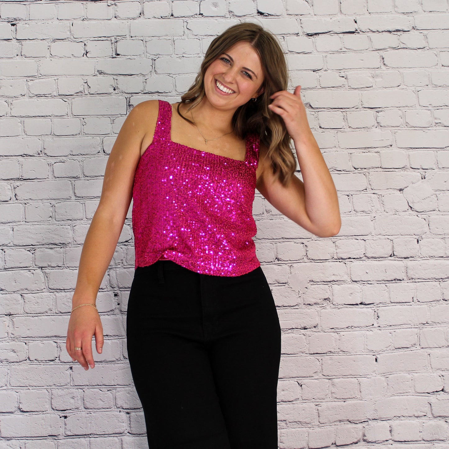 Sequin Relax Crop Top Fuchsia