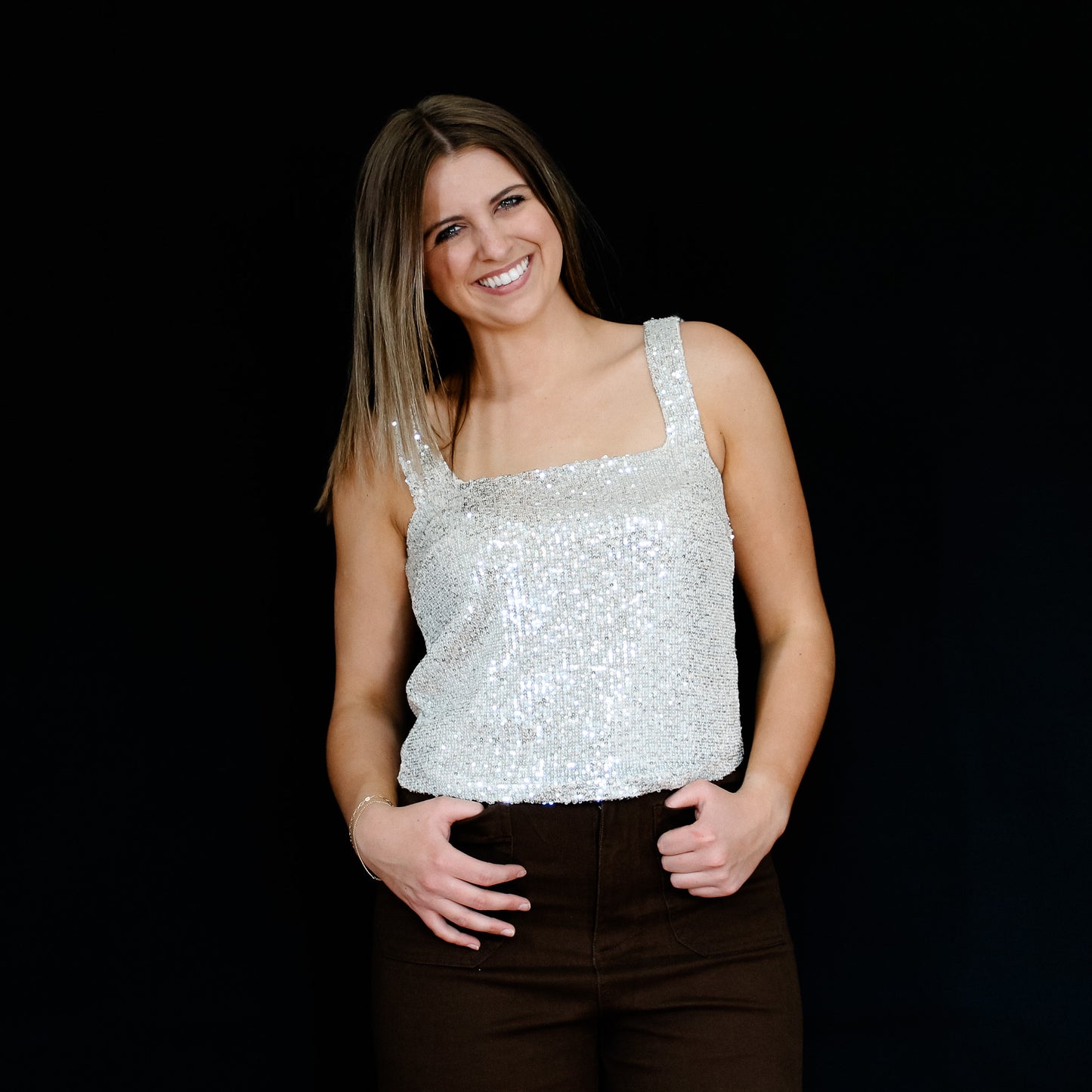 Sequin Relaxed Crop Top Champaign