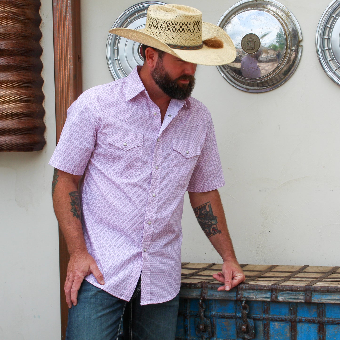 Wrangler Pink Sangria Burst Snap Shirt