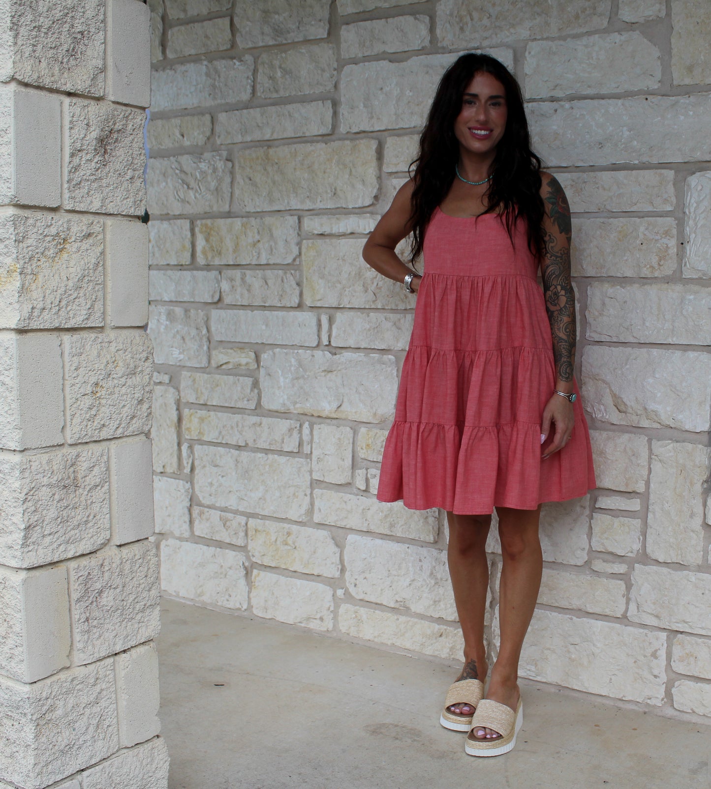Wrangler Red Strappy Tiered Dress