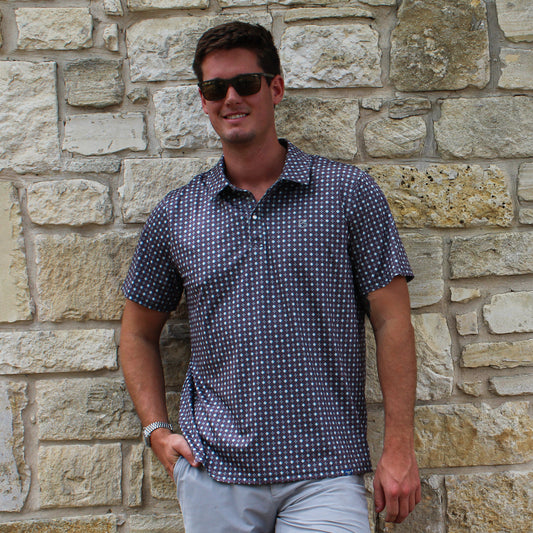 Panhandle Grey/Red Geo Print Polo