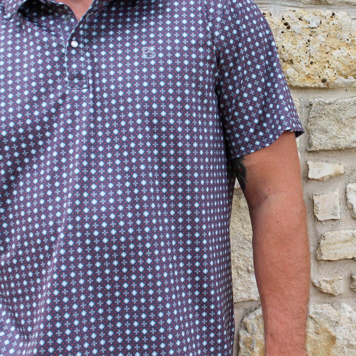 Panhandle Grey/Red Geo Print Polo
