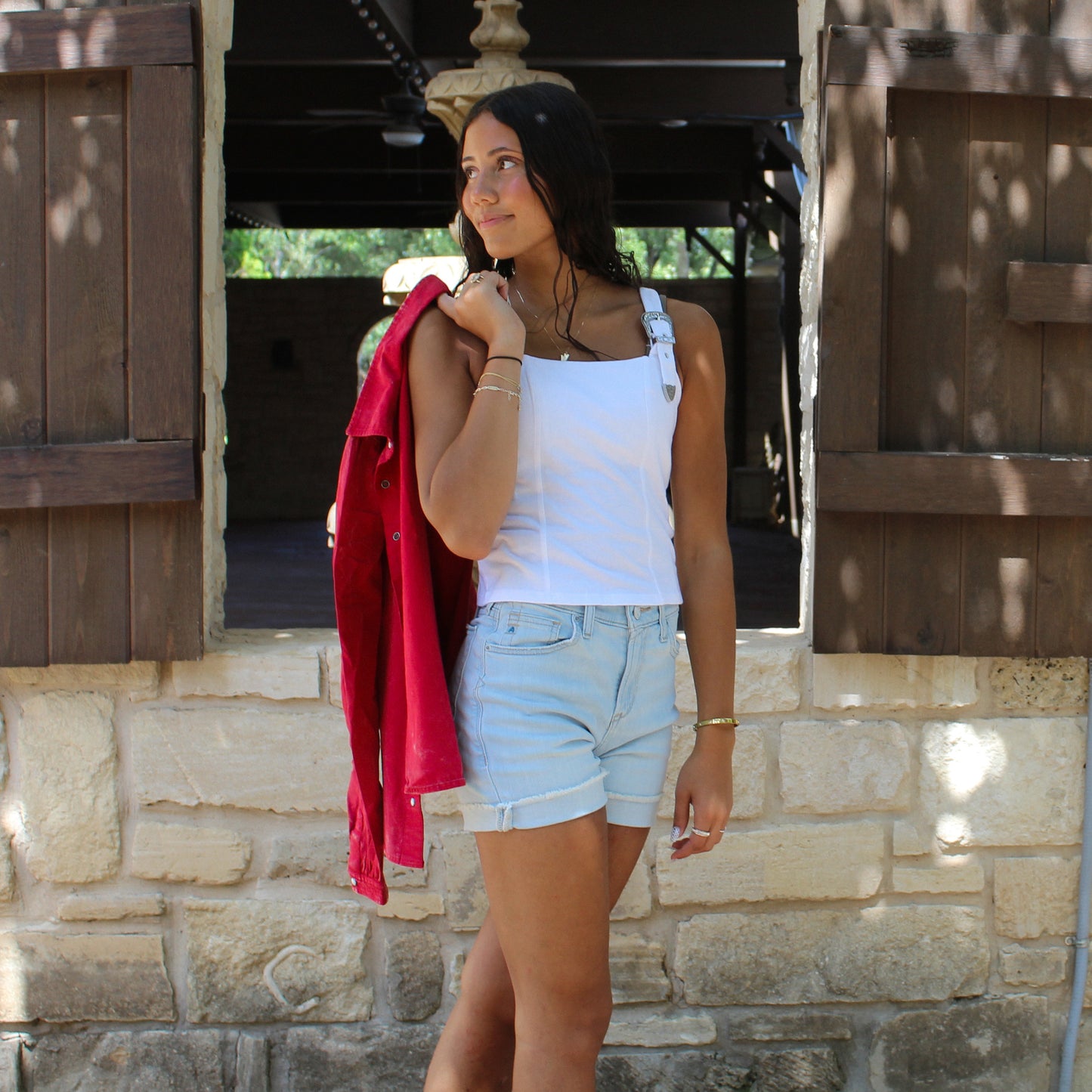 Rock&Roll Buckle Strap Top White
