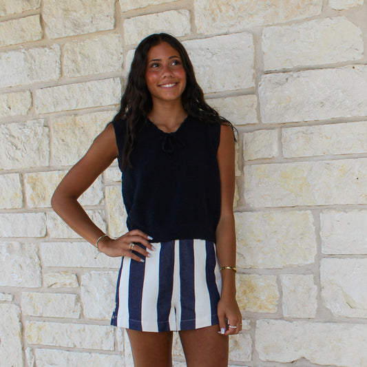 Wishlist Navy/Natural Cotton Striped Shorts