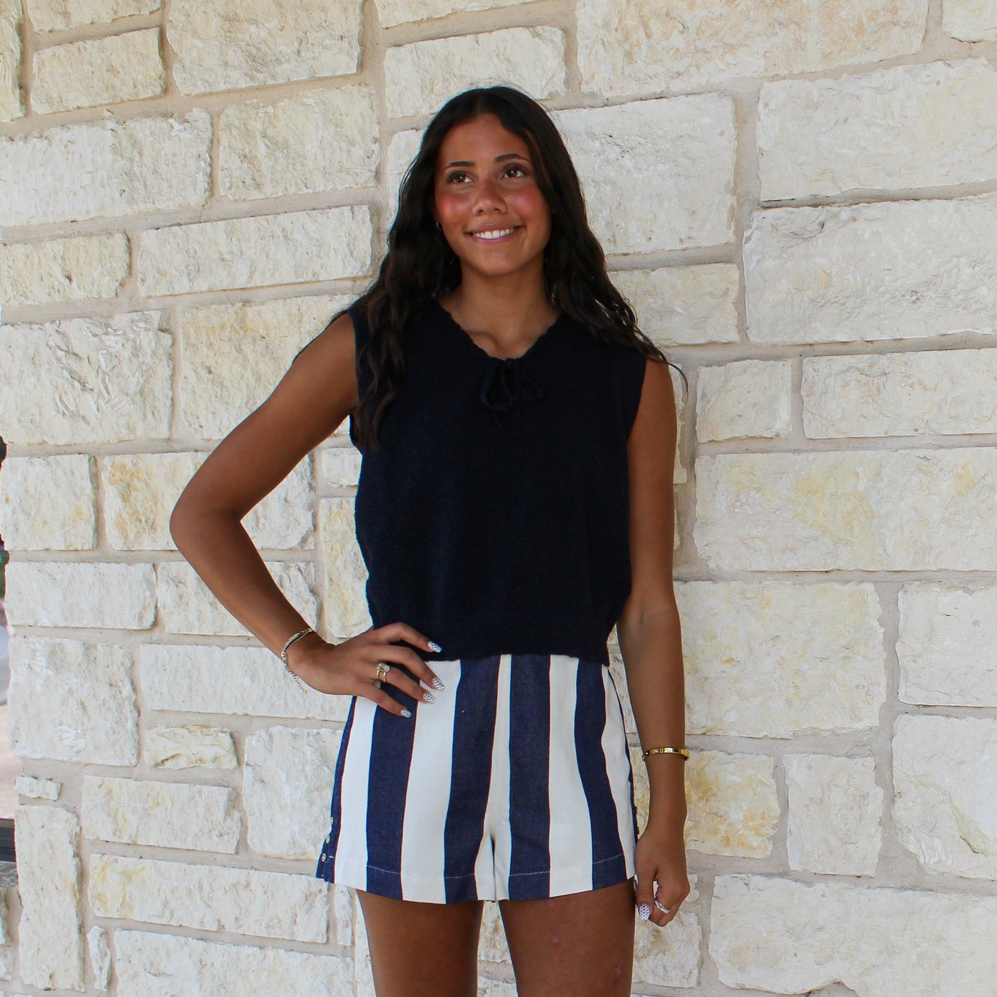 Wishlist Navy/Natural Cotton Striped Shorts