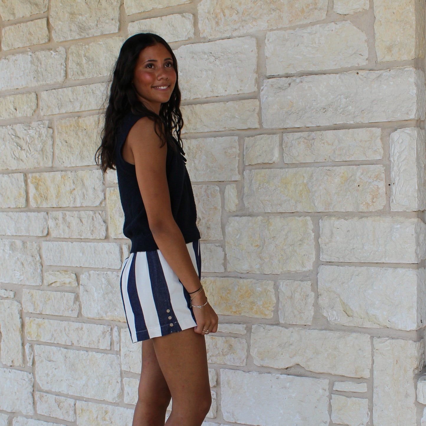 Wishlist Navy/Natural Cotton Striped Shorts