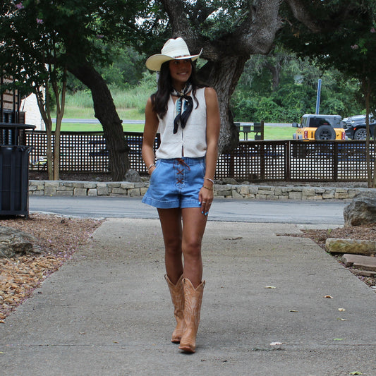 Miou Muse Suede Lace Up Front Shorts