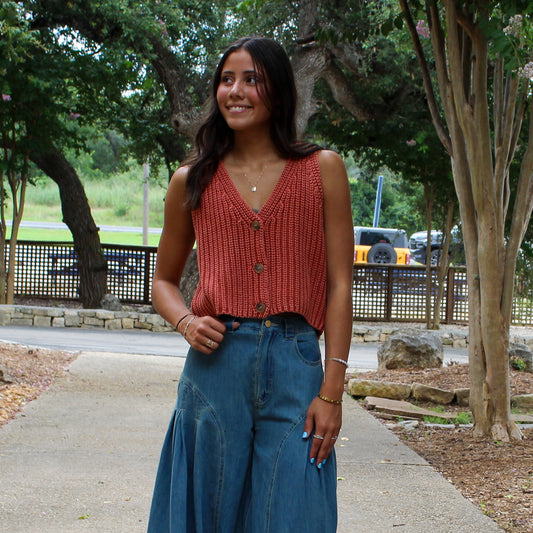 Button Down Sweater Vest Brandy