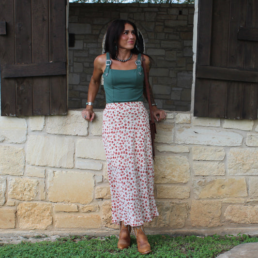 Wishlist Cream/Poppy Floral Midi Skirt