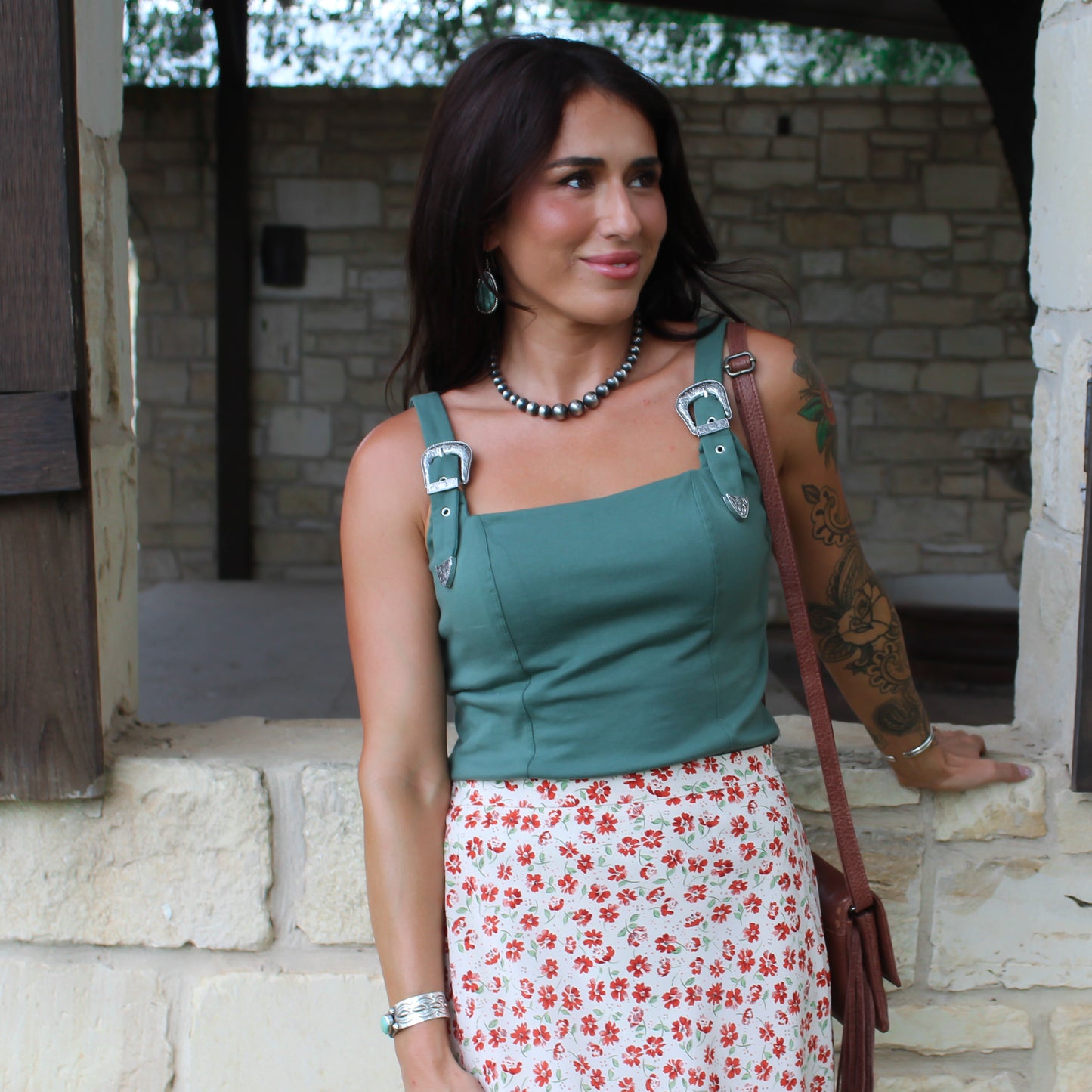 Rock&Roll Buckle Strap Top Green