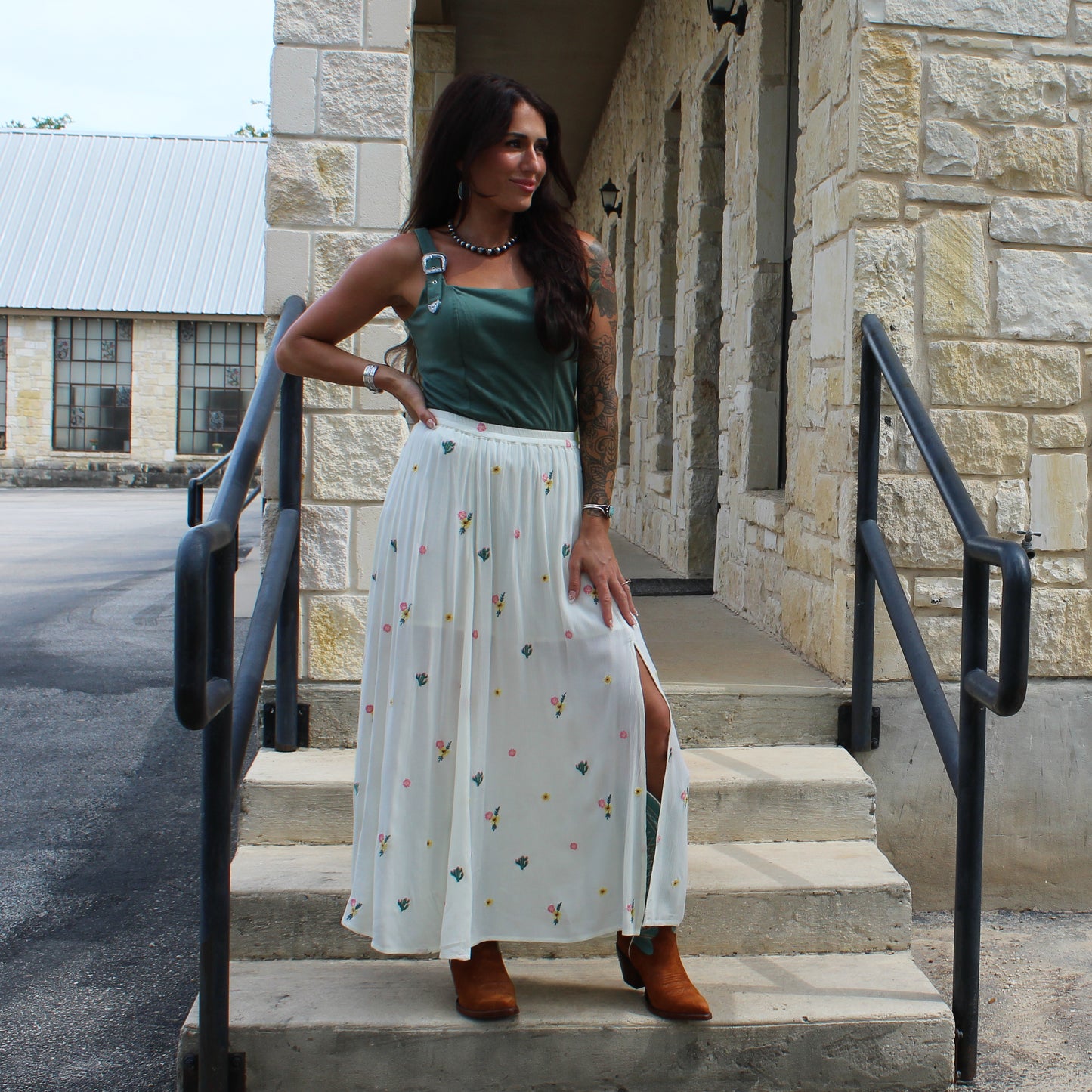 Rock&Roll Floral Cactus Midi Skirt