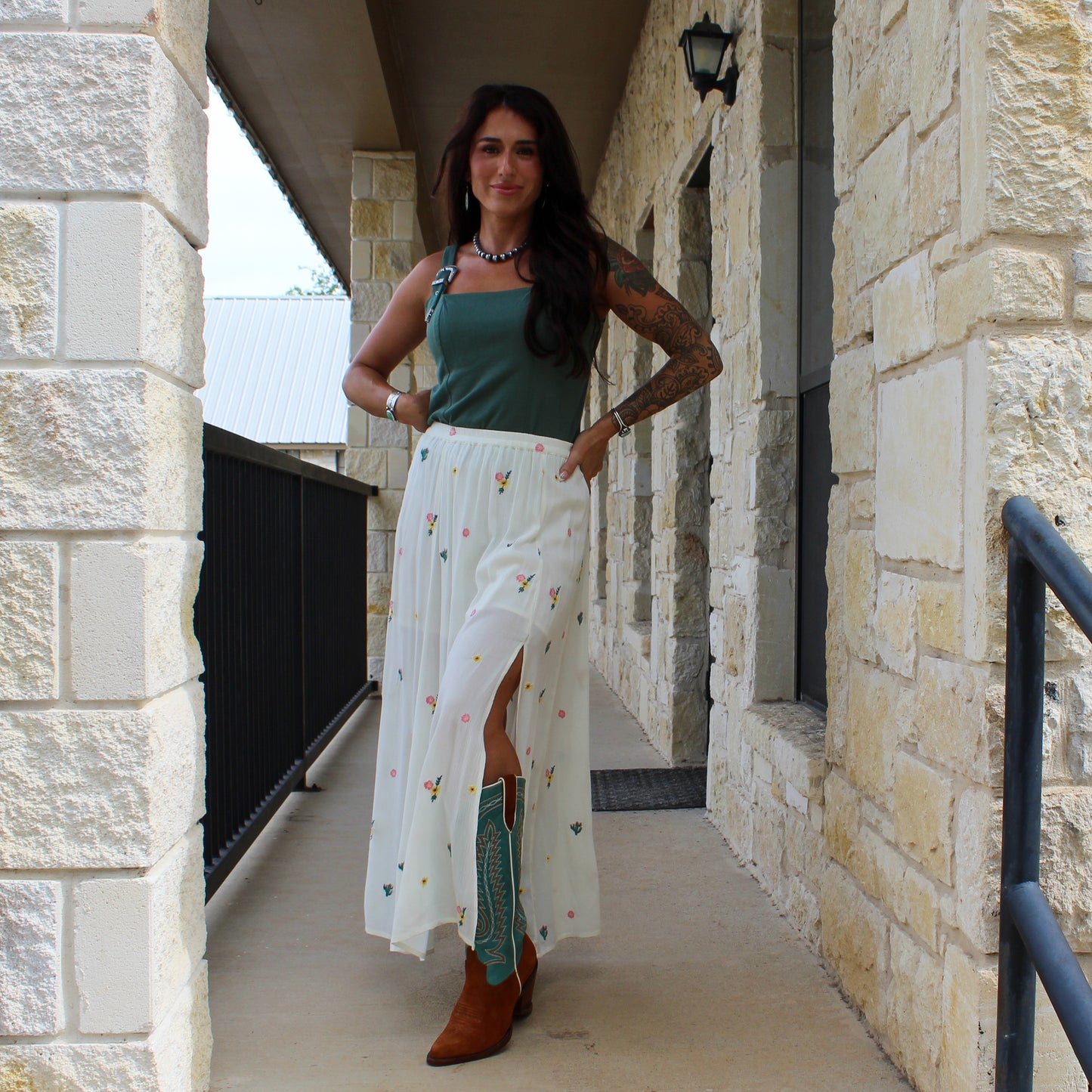 Rock&Roll Buckle Strap Top Green