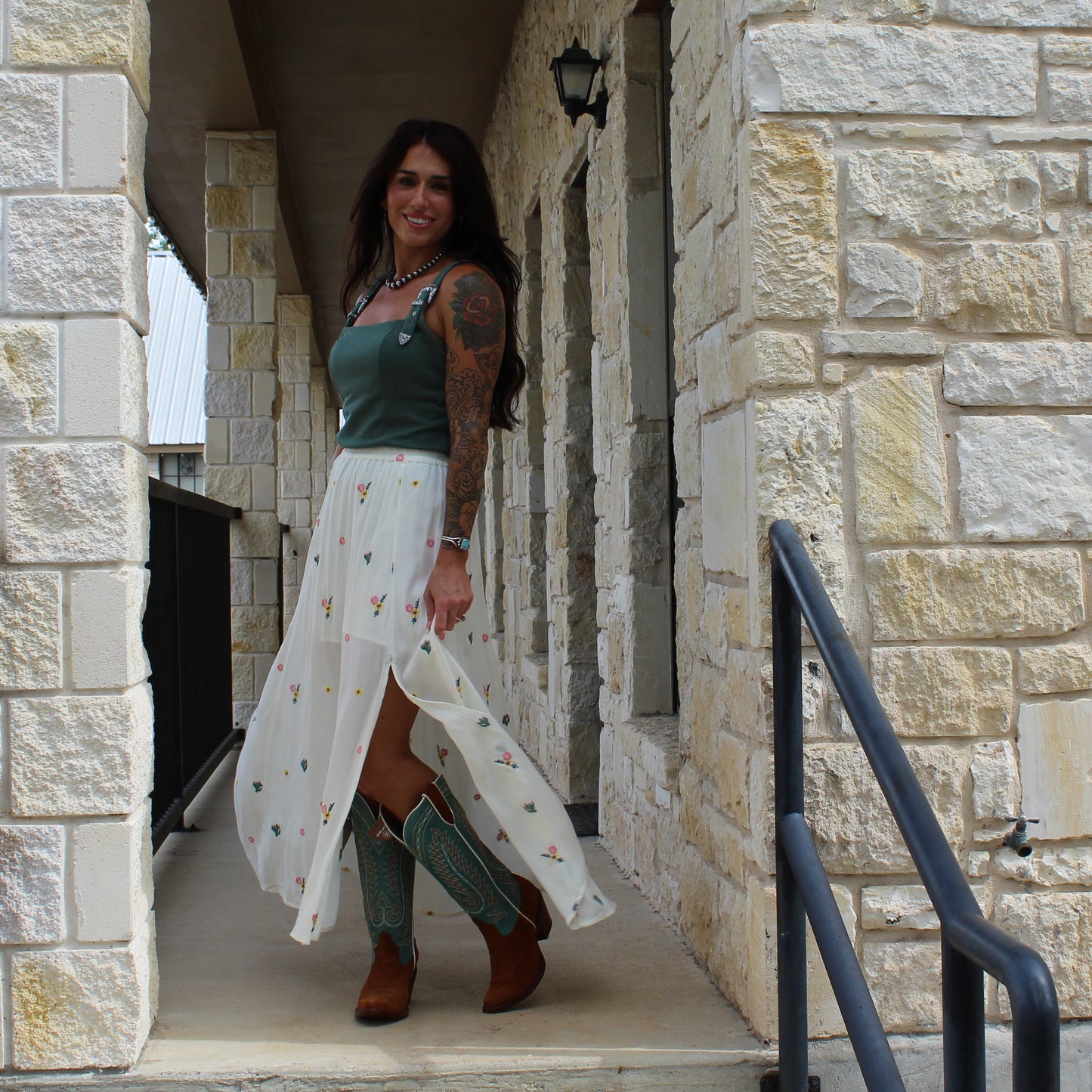 Rock&Roll Floral Cactus Midi Skirt