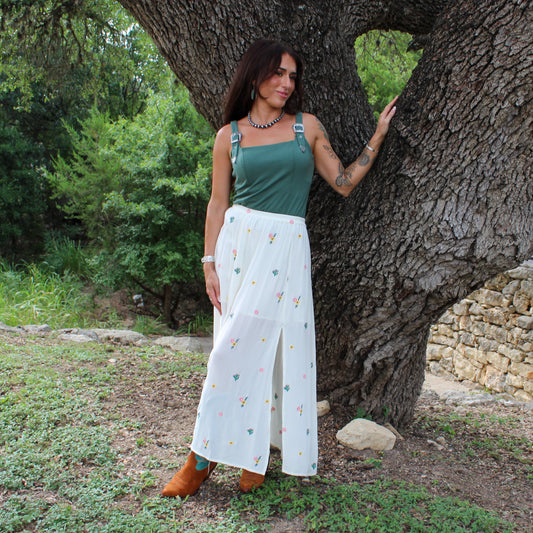 Rock&Roll Floral Cactus Midi Skirt
