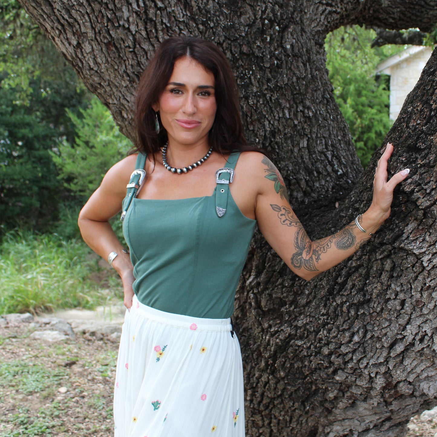 Rock&Roll Buckle Strap Top Green