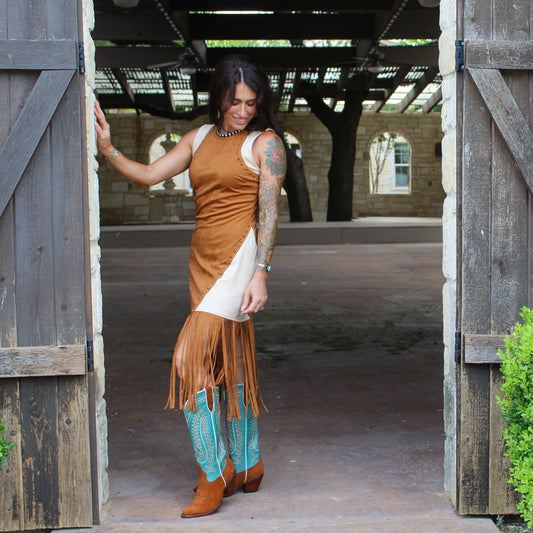 Blue B Brown Suede Fringe Dress