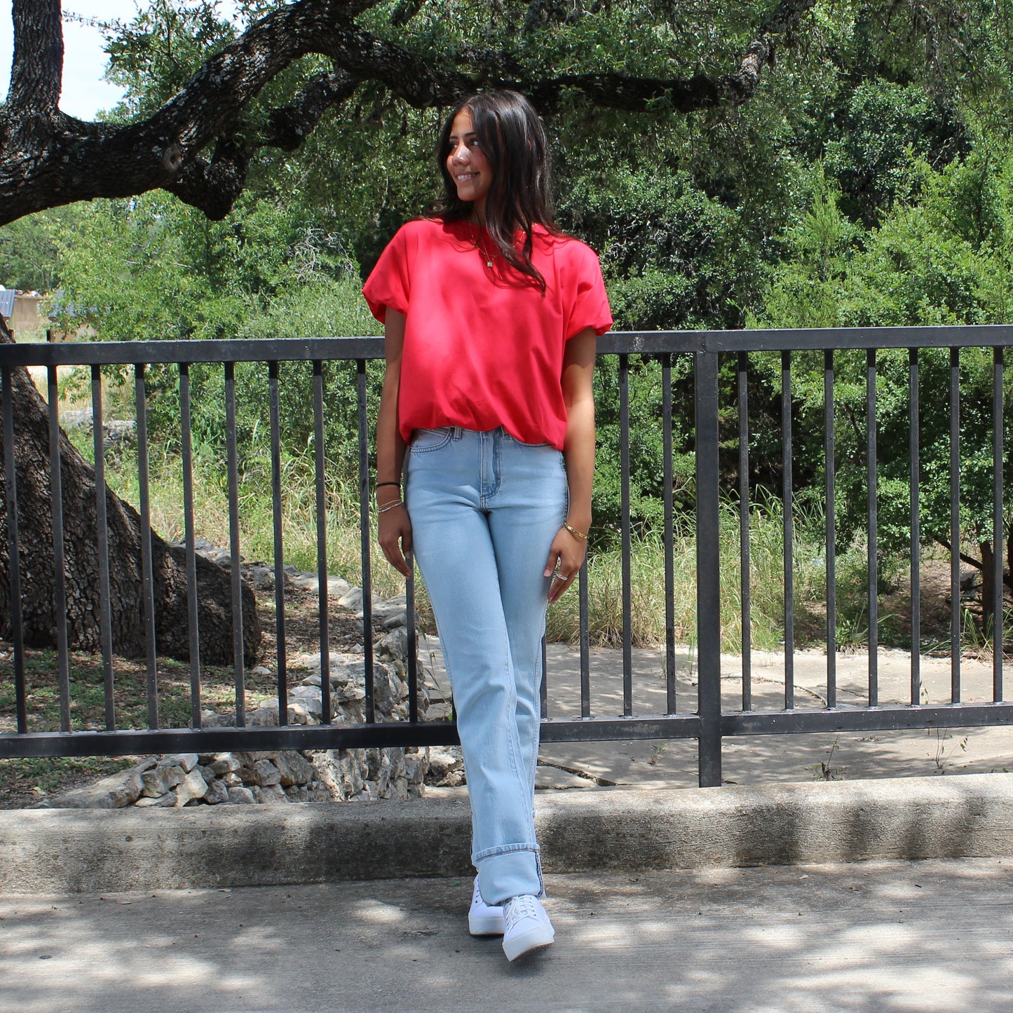 Wishlist Bubble Hem Knit Top Red