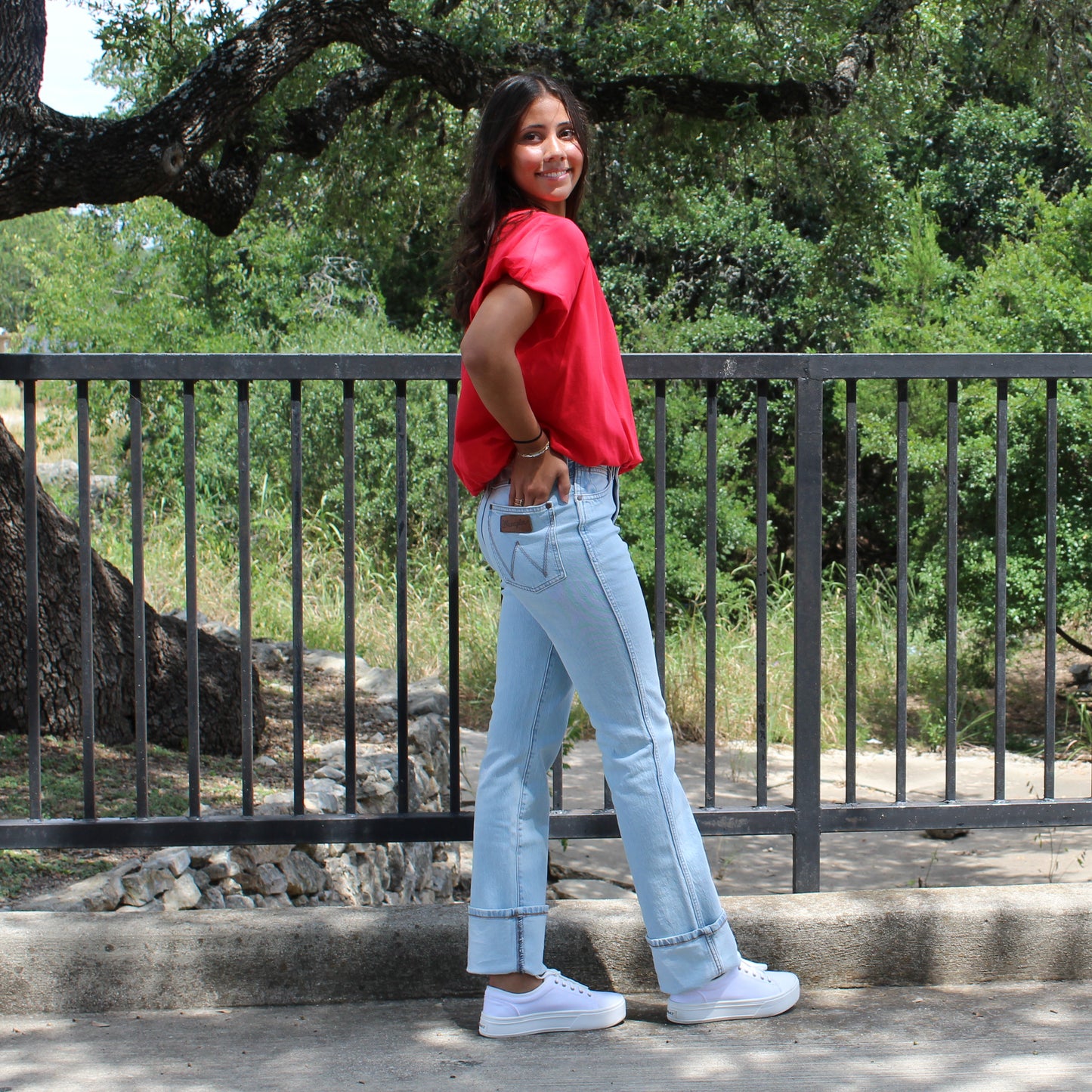 Wishlist Bubble Hem Knit Top Red