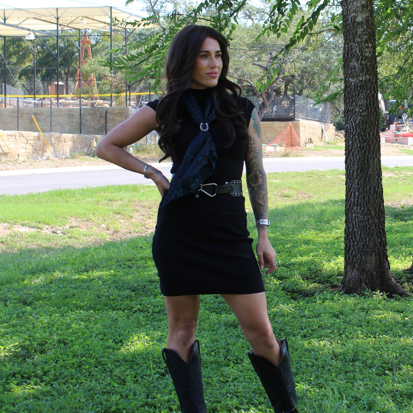 Eesome Black Slim Mock Neck Dress