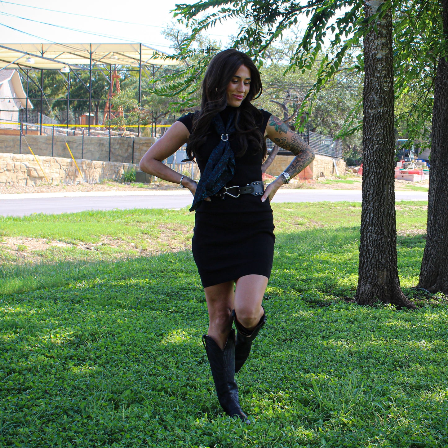 Eesome Black Slim Mock Neck Dress