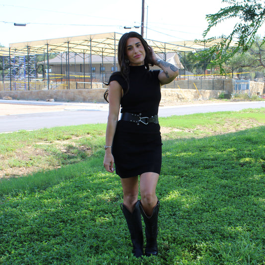Eesome Black Slim Mock Neck Dress