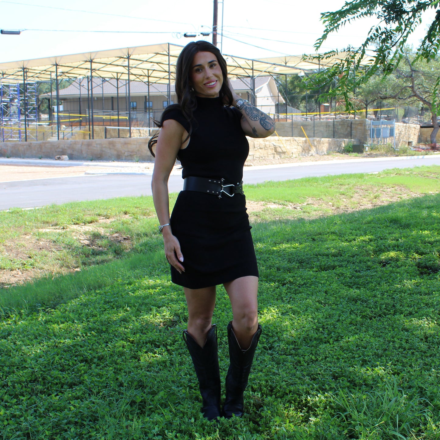 Eesome Black Slim Mock Neck Dress