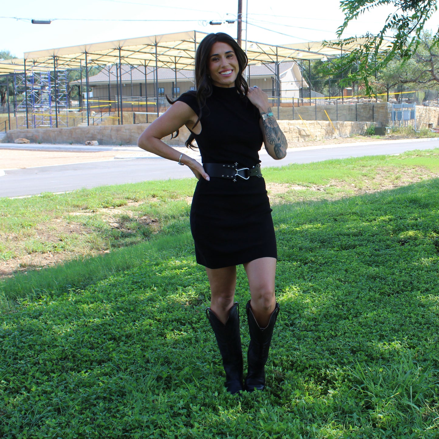 Eesome Black Slim Mock Neck Dress