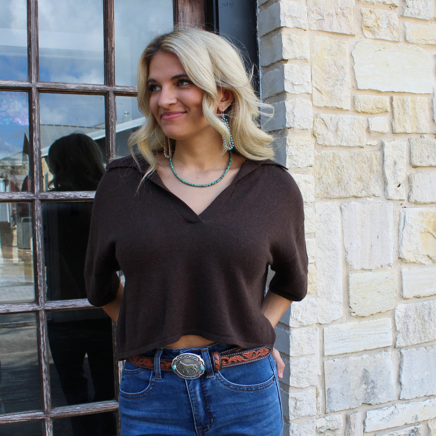 Miou Muse Brown Cropped Sweater