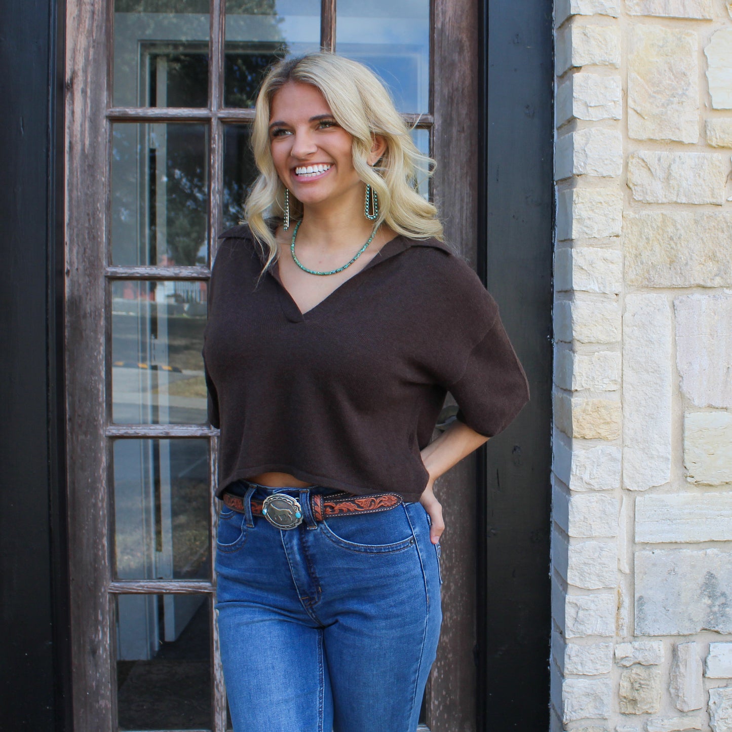 Miou Muse Brown Cropped Sweater