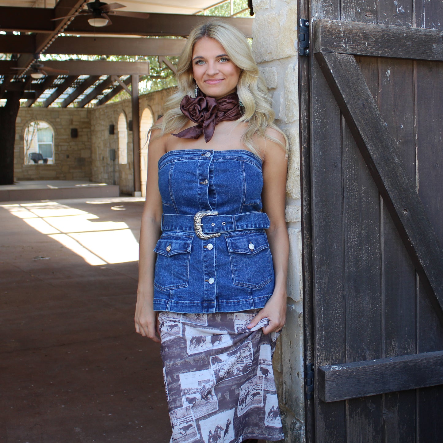 Blue B Western Buckle Bustier Denim Top