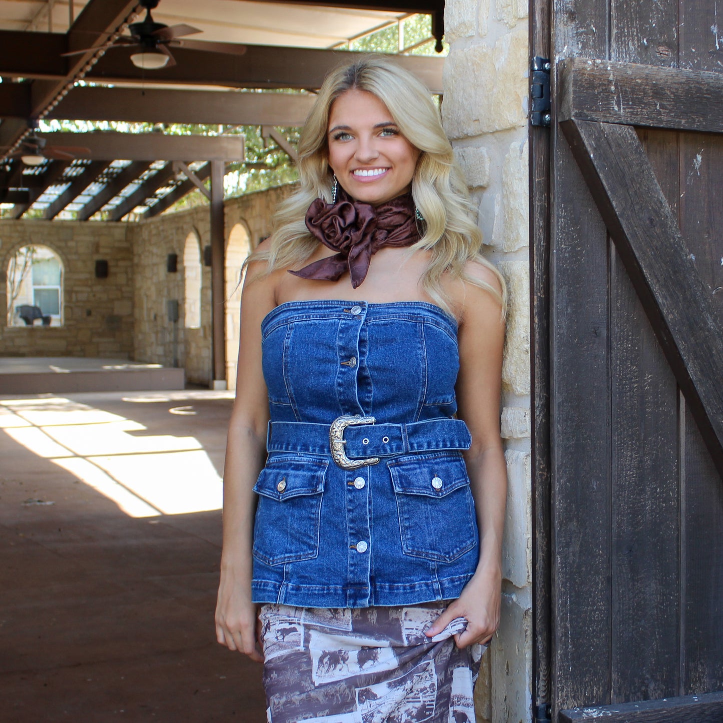 Blue B Western Buckle Bustier Denim Top