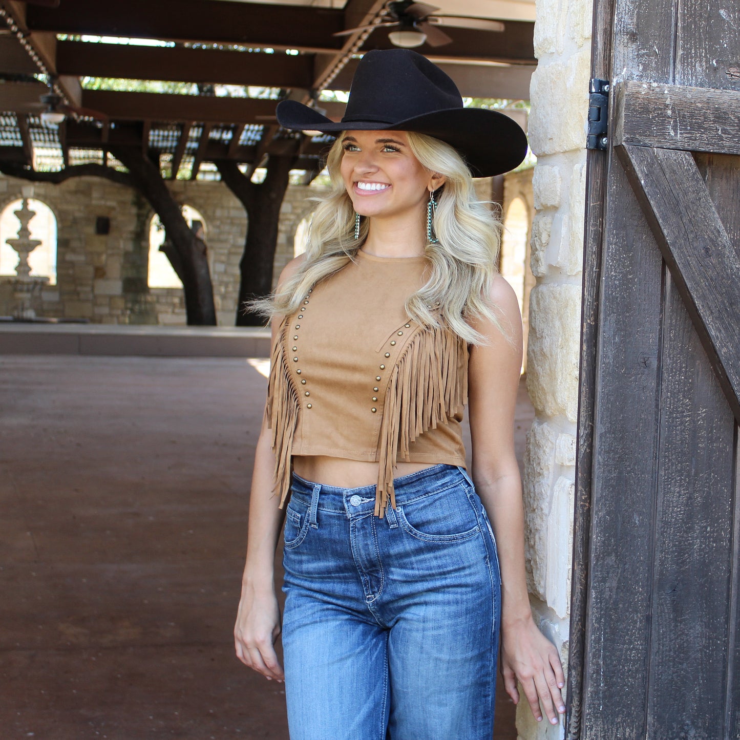 Blue B Faux Suede Fringe Top