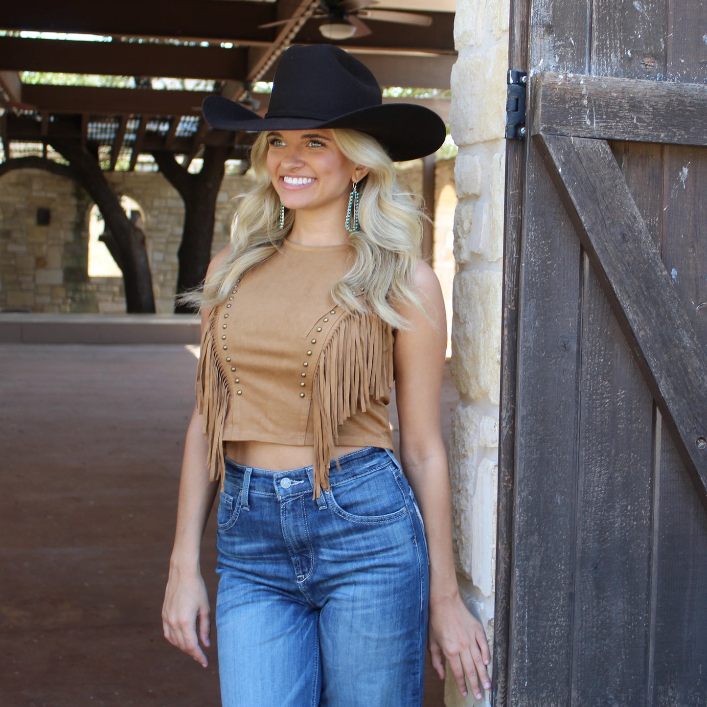 Blue B Faux Suede Fringe Top
