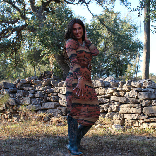 Wrangler Desert Print Mesh Maxi Dress