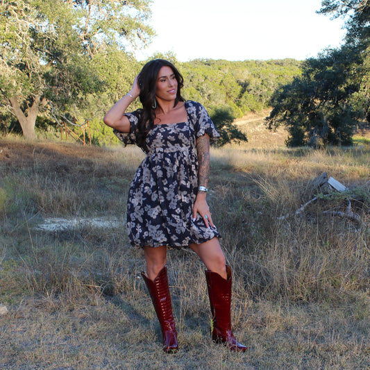 Hem&Thread Jacquard Floral Bubble Dress