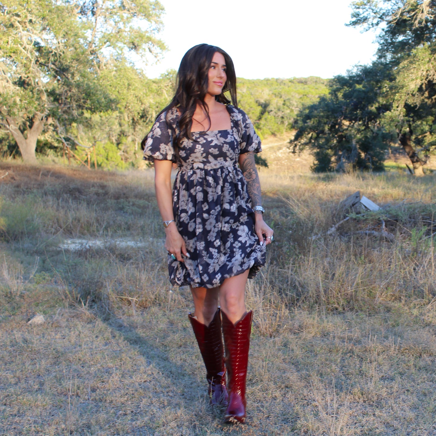 Hem&Thread Jacquard Floral Bubble Dress