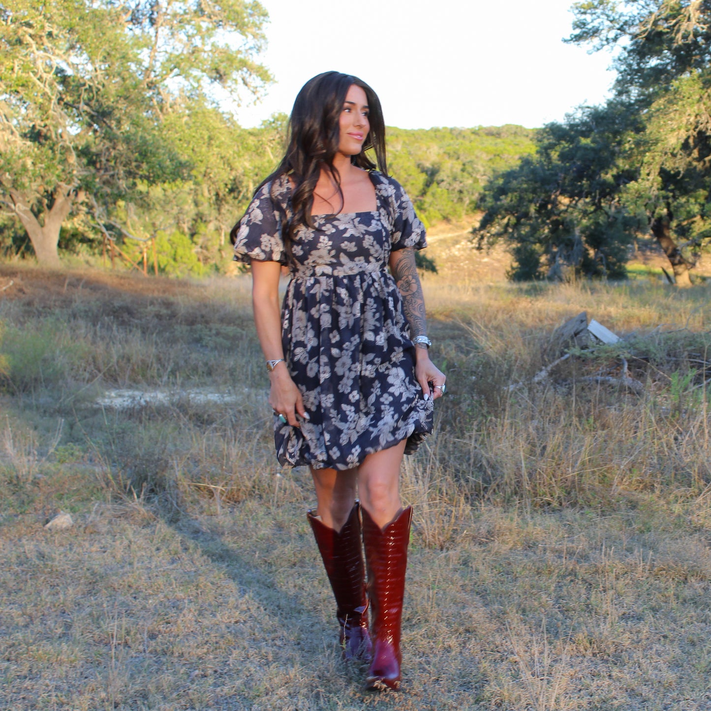 Hem&Thread Jacquard Floral Bubble Dress