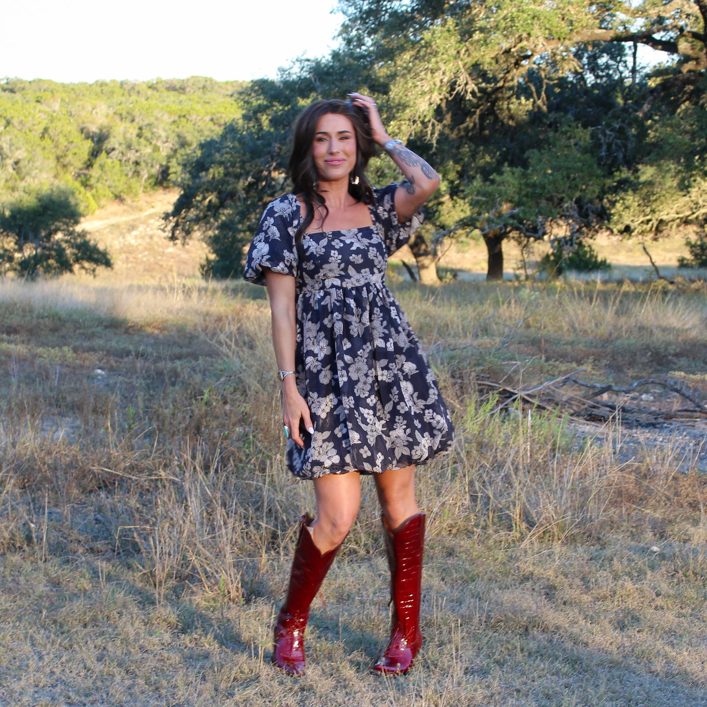 Hem&Thread Jacquard Floral Bubble Dress