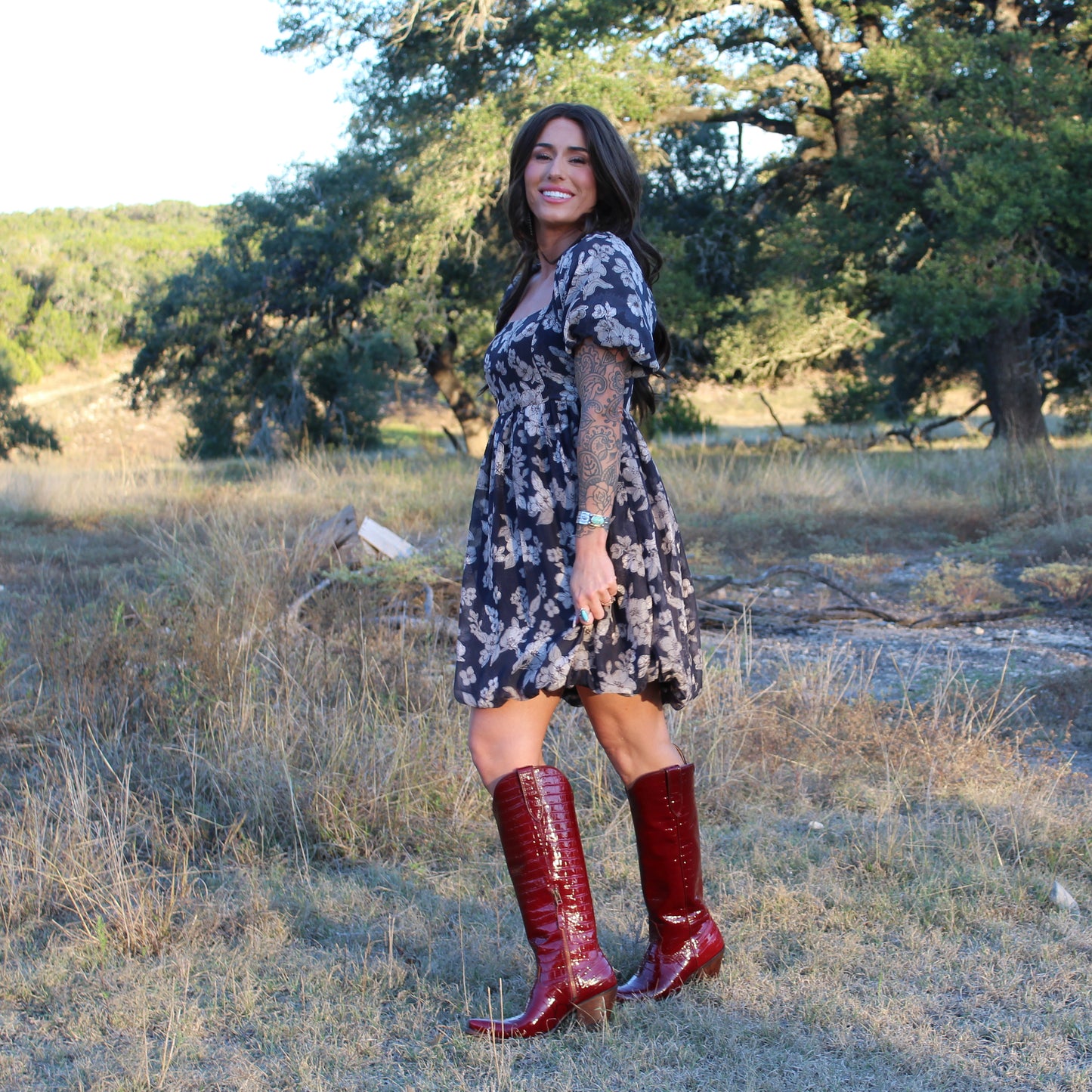 Hem&Thread Jacquard Floral Bubble Dress