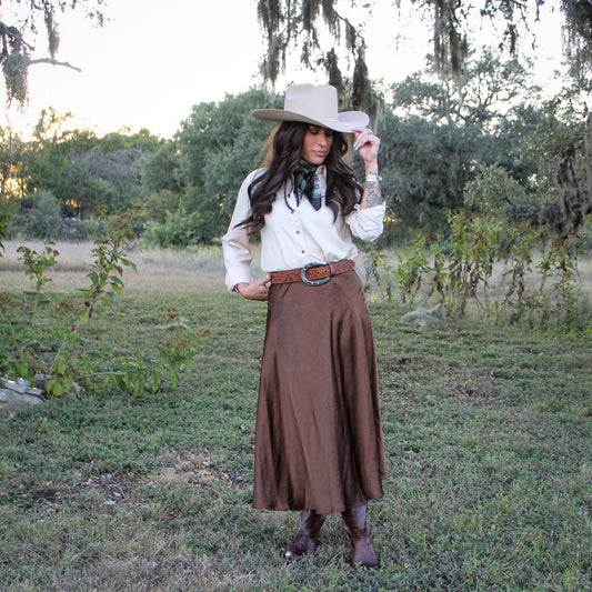 Mustard Seed Espresso Satin Flare Skirt