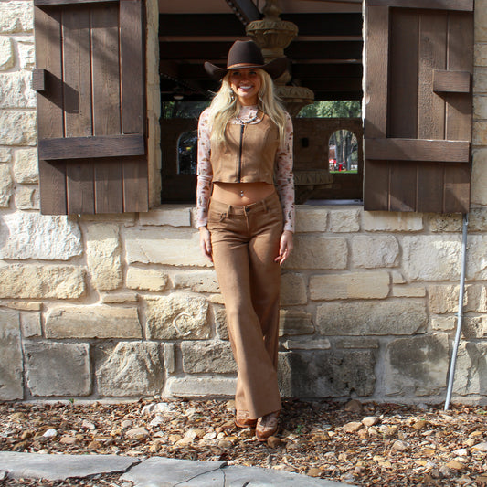 Hidden Faux Suede Front zipper Top