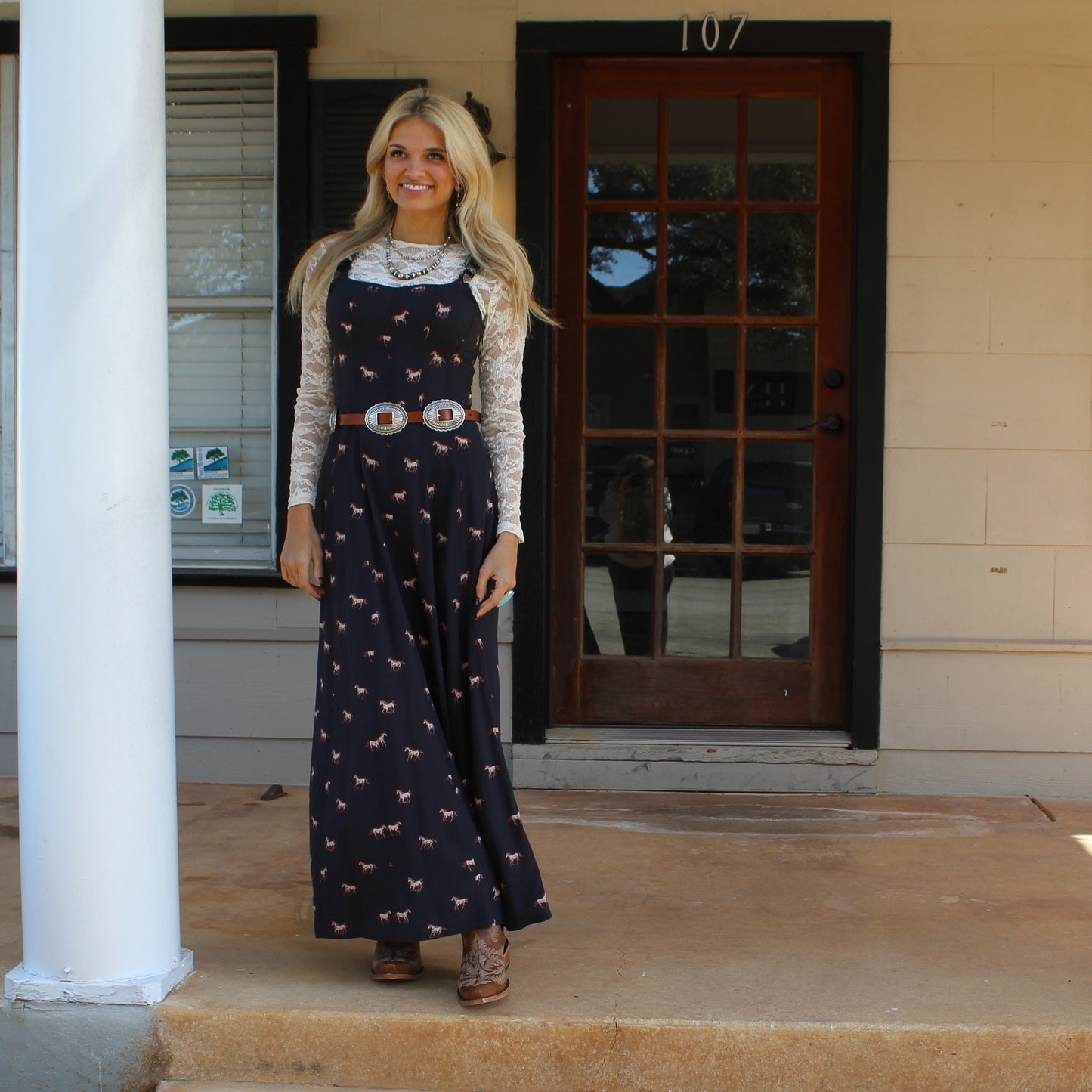 Rock&Roll Horse Print Buckle Dress