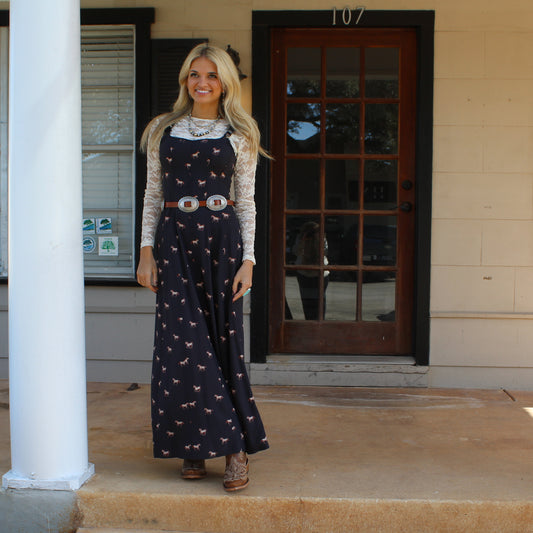 Rock&Roll Horse Print Buckle Dress