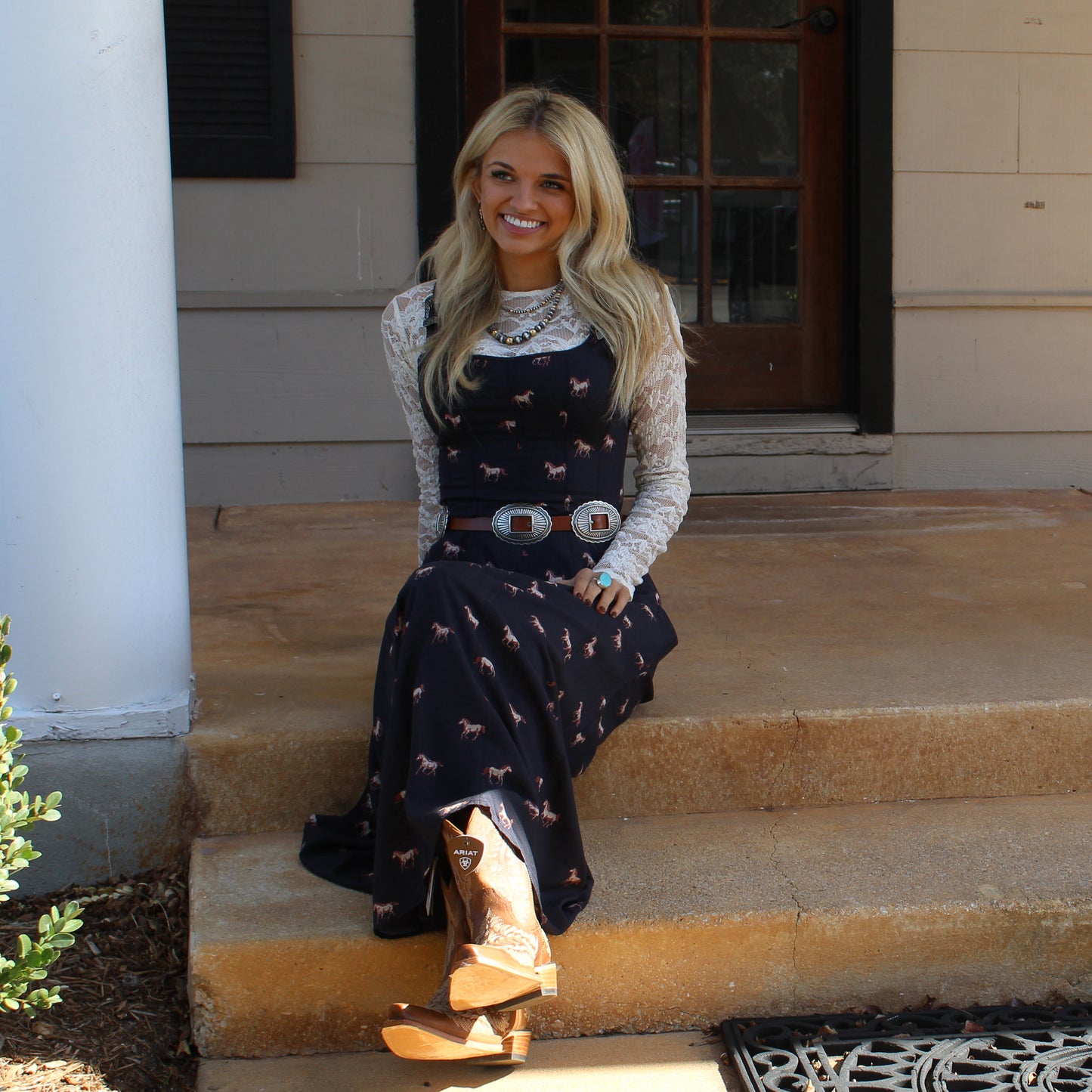 Rock&Roll Horse Print Buckle Dress