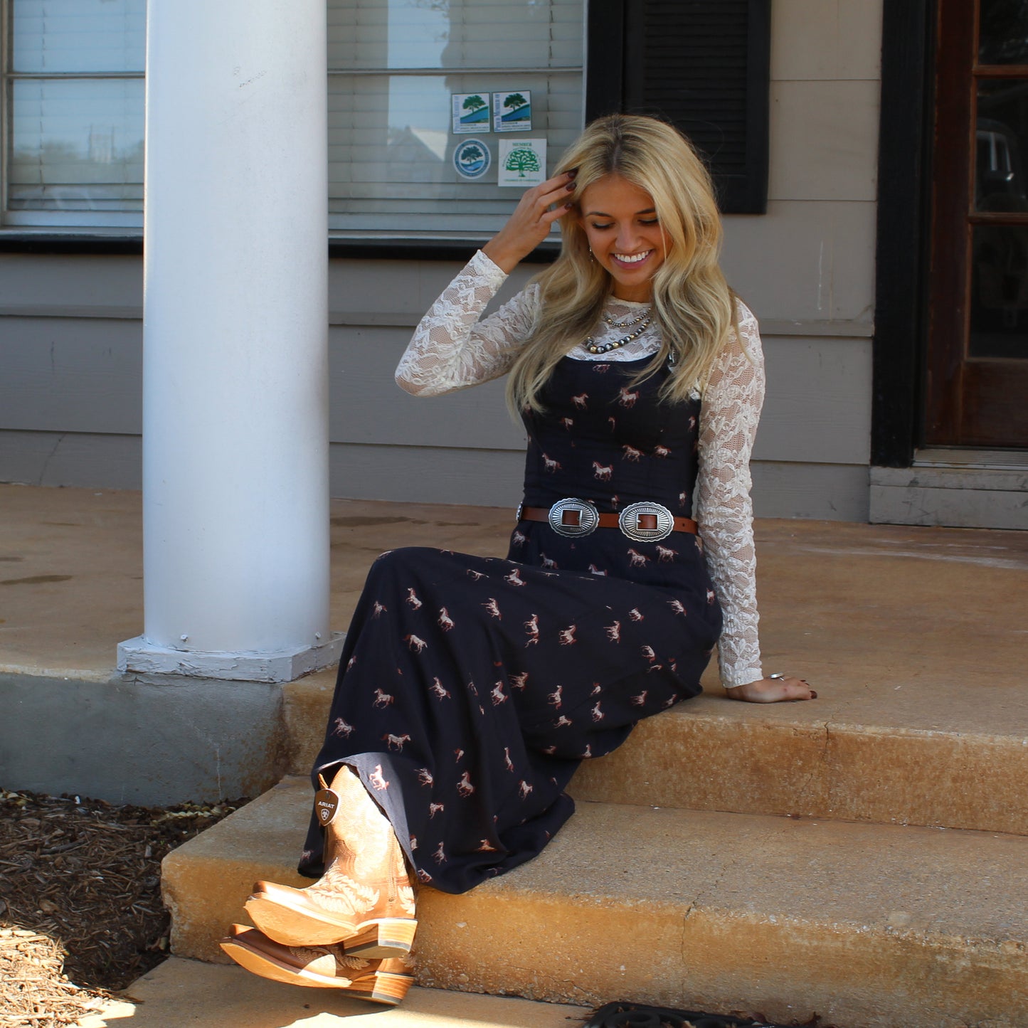 Rock&Roll Horse Print Buckle Dress